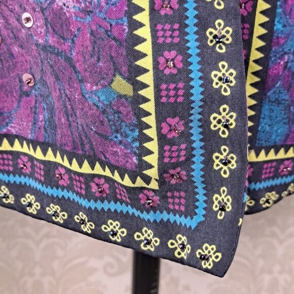 City Girl Nancy Bolen Sz Large Silk Jacket Beaded Sequins Turq Purple Green Vtg - Picture 6 of 16